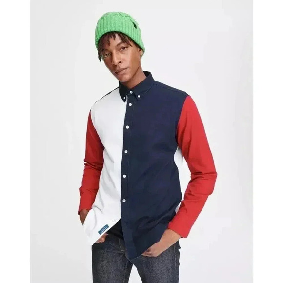 rag & bone Fit 2 Tomlin Red-White-Blue Oxford Button-Up Shirt Slim Men's S New!